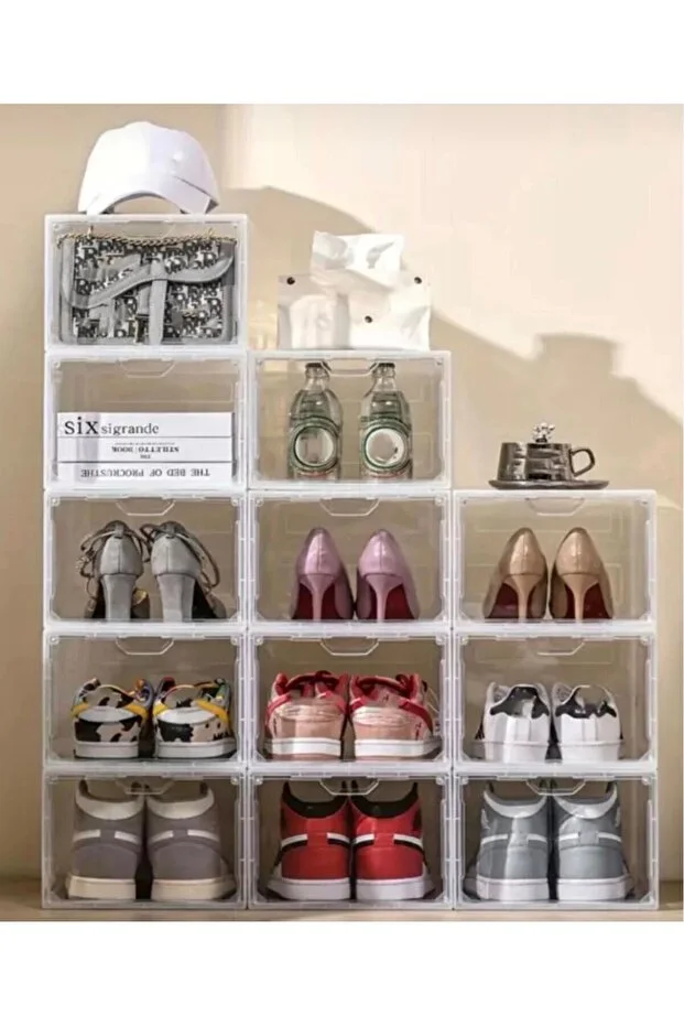 10’lu Lüx Ayakkabı Kutusu – Kapaklı, İstiflenebilir & Dolap Ayakkabı Organizer Saklama Kutusu